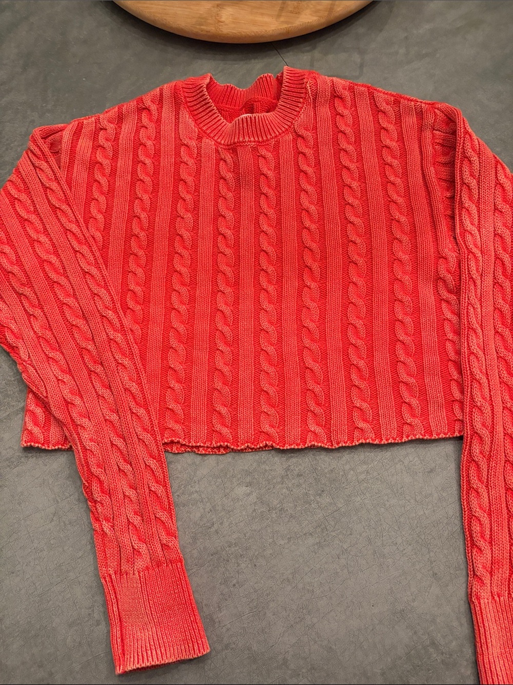 aerie Cable Knit Cropped Crew Sweater - Red